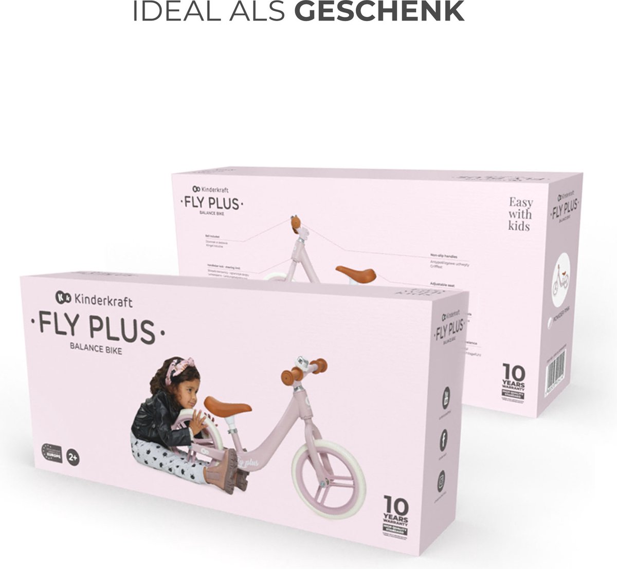 Kinderkraft loopfietsje FLY PLUS, lichtgewicht kinderfiets, zonder pedalen, met verstelbaar zadel, retro-stijl, frame van magnesiumlegering, blauw