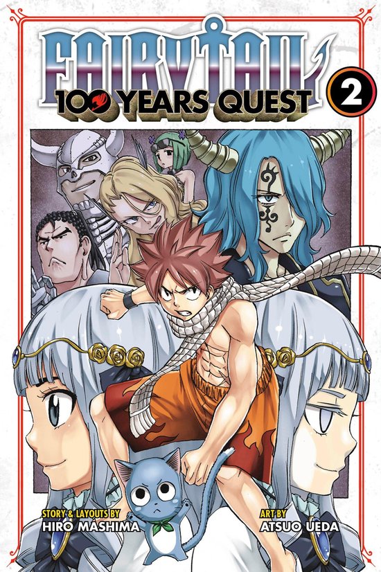 Fairy Tail: 100 Years Quest 2 manga cover met Natsu in gevechtshouding, omringd door personages.