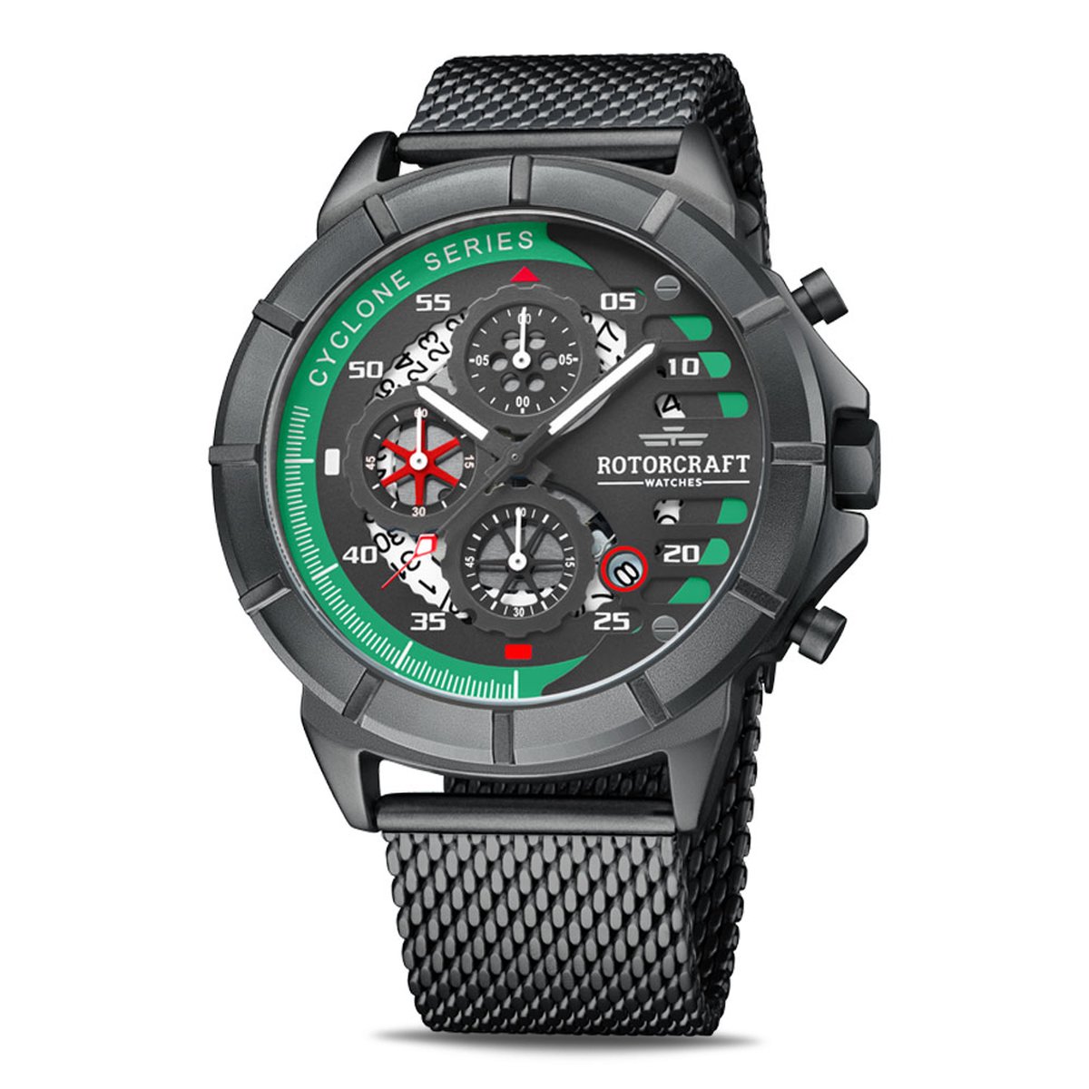 Rotorcraft Watches - Cyclone - RC4901 - herenhorloge chronograaf - antraciet, groen en rood - 45 mm