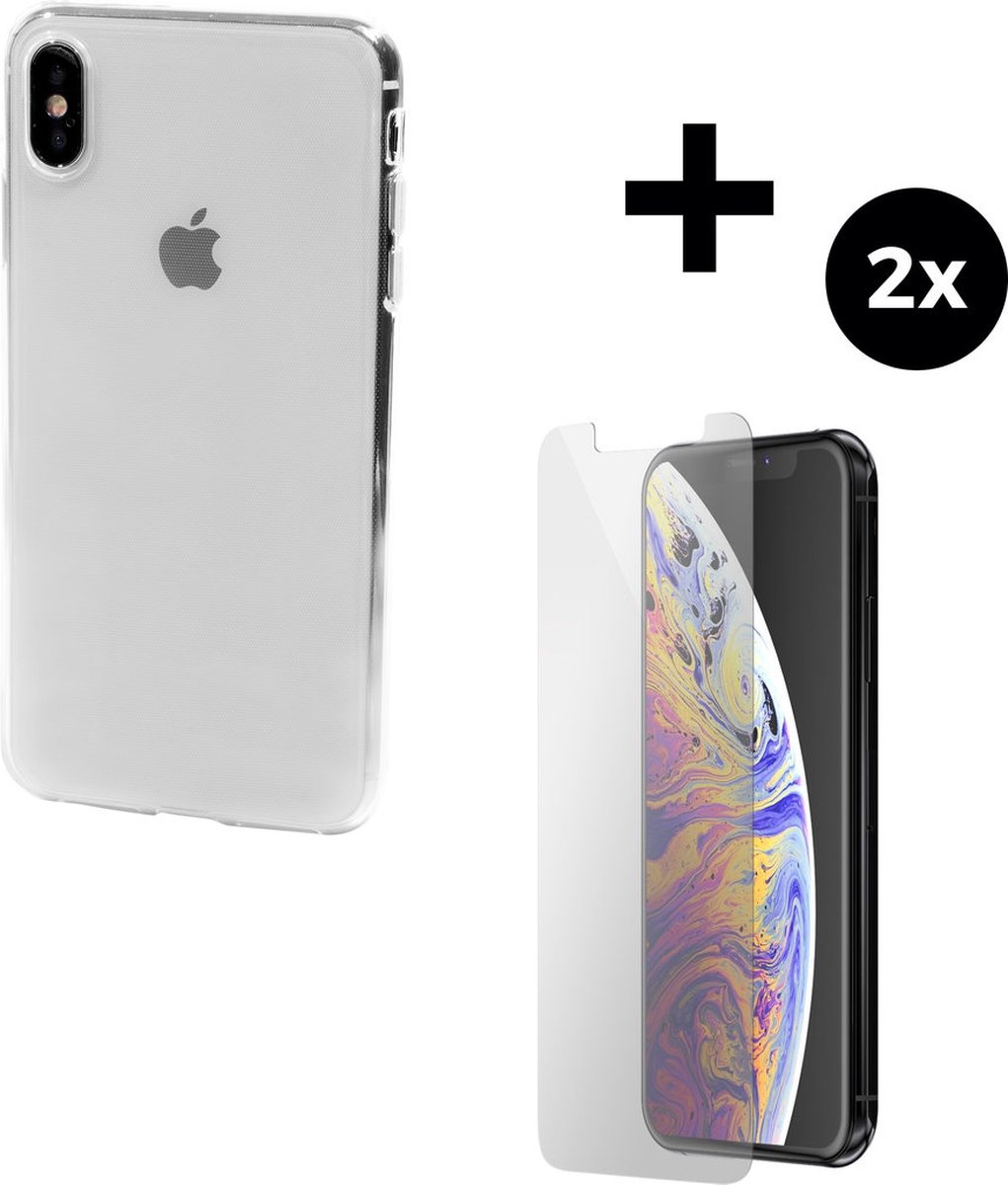 Mobiparts Classic TPU hoesje geschikt voor Apple iPhone XS Max met 2 Screenprotectors van Gehard Glas - Transparant