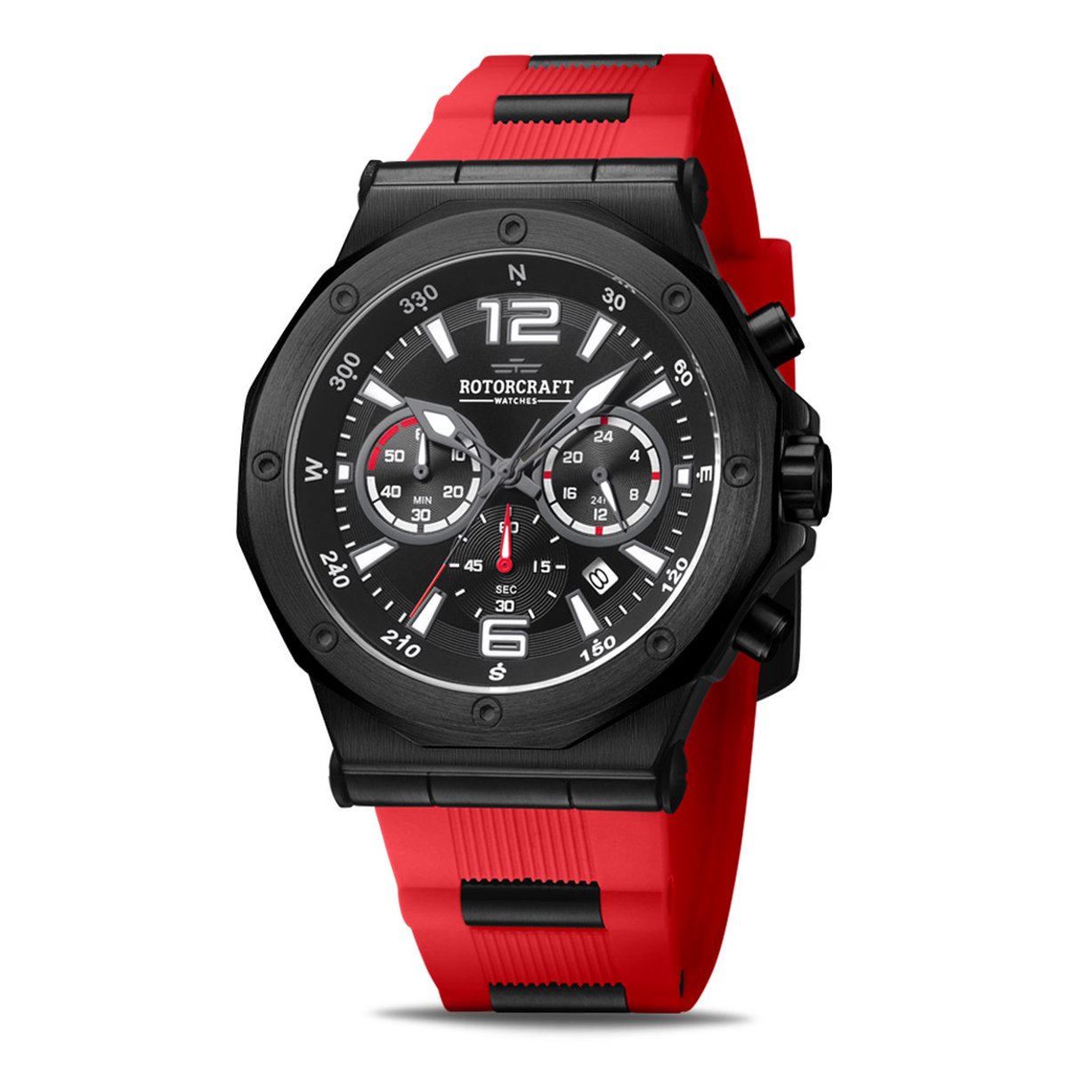 Rotorcraft Watches - Serpent - RC4703 - herenhorloge chronograaf - zwart en rood - 45 mm