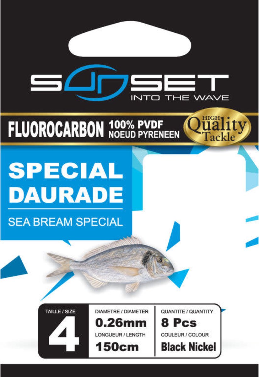 Sunset Onderlijn Fluorocarbon Sea Bream Special 150cm - Maat : Haak 1/0 - 0.35mm (6 pcs)