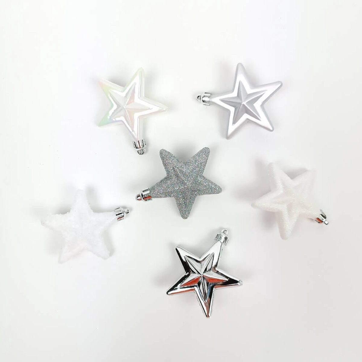 Kerstversiering, plastic sterren, 6 stuks