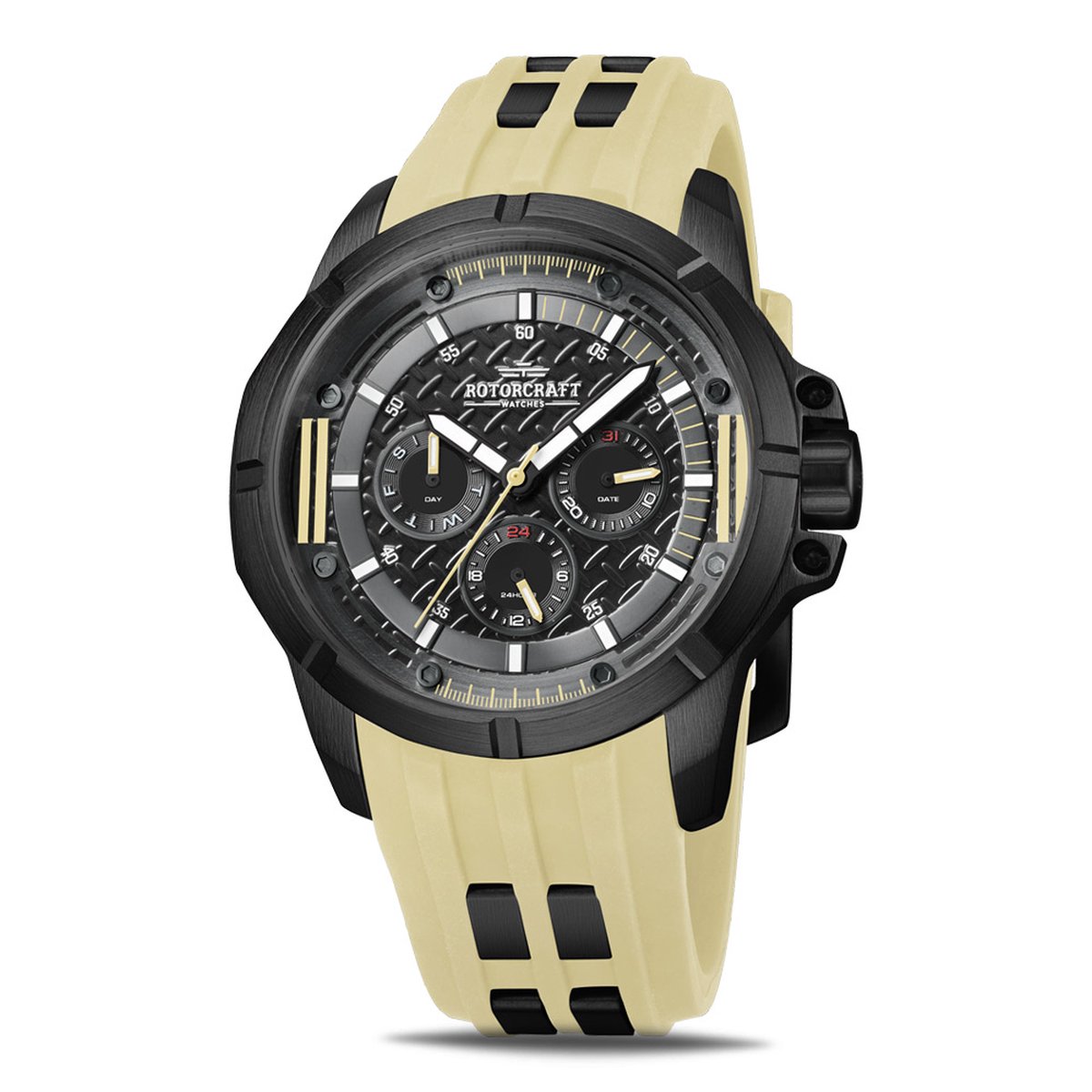 Rotorcraft Watches - Bull - RC6302 - herenhorloge - zwart en beige - 49.5 mm