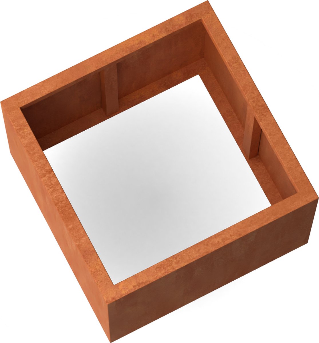 Plantenbak Artesa Cortenstaal 800x800x600mm (LxBxH) - Materiaaldikte 2mm. Voorzien van verstevigingskokers aan de binnenkant. Zonder bodem. Omplooi bovenrand 50mm.