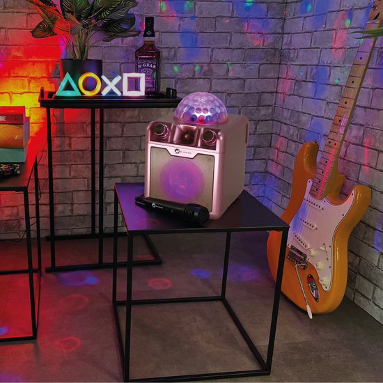 N-GEAR Disco Block 410 - Karaoke Set - Bluetooth Speaker - Party Box met 2 Microfoons - Space Pink - Limited Edition