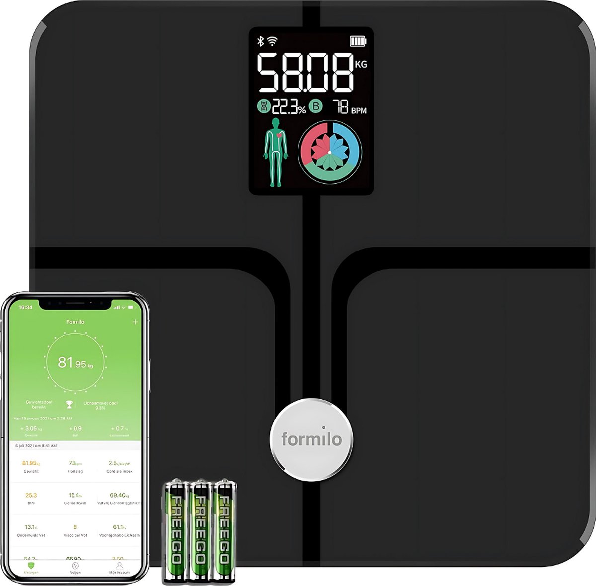 Personenweegschaal - Gewichtsanalyse - LCD-Scherm - Slimme Weegschaal - Met App - Met Hartslagmeter