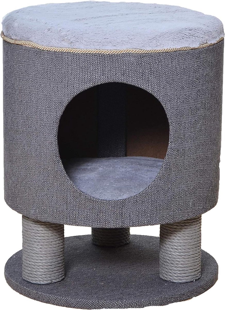 Krabpaal Ø 40 cm - Kattenkrabpaal van 48 cm hoogte - Grijs houten/pluche/textiel Krabton