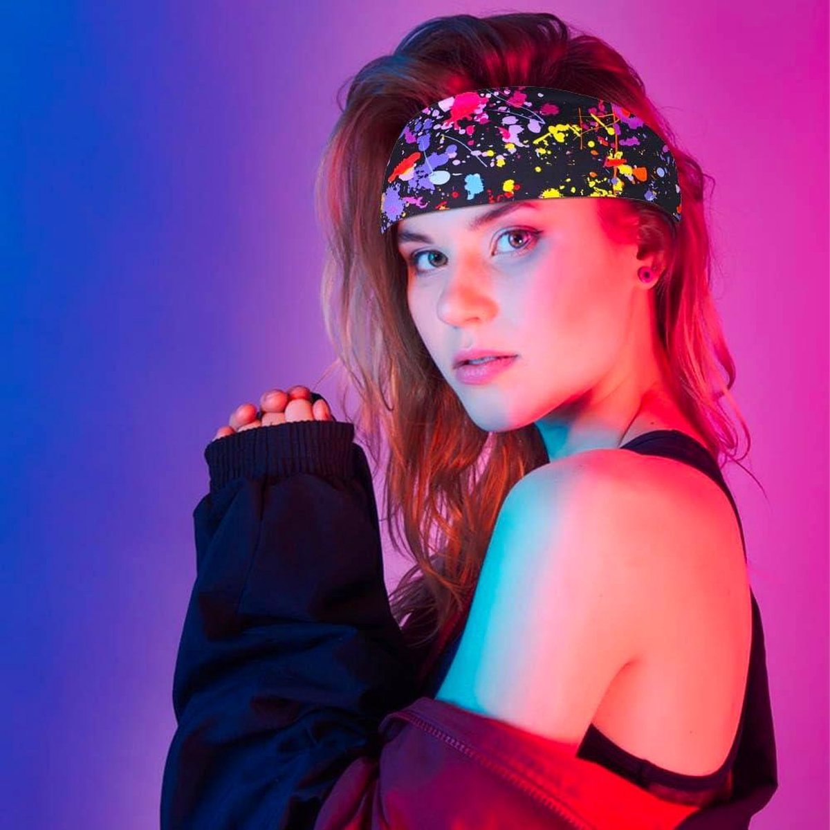 9-teiliges Retro Stirnband-Set – 80er/90er Jahre Style, Neonfarben, Weich & Schweißabsorbierend – Für Sport & Alltag