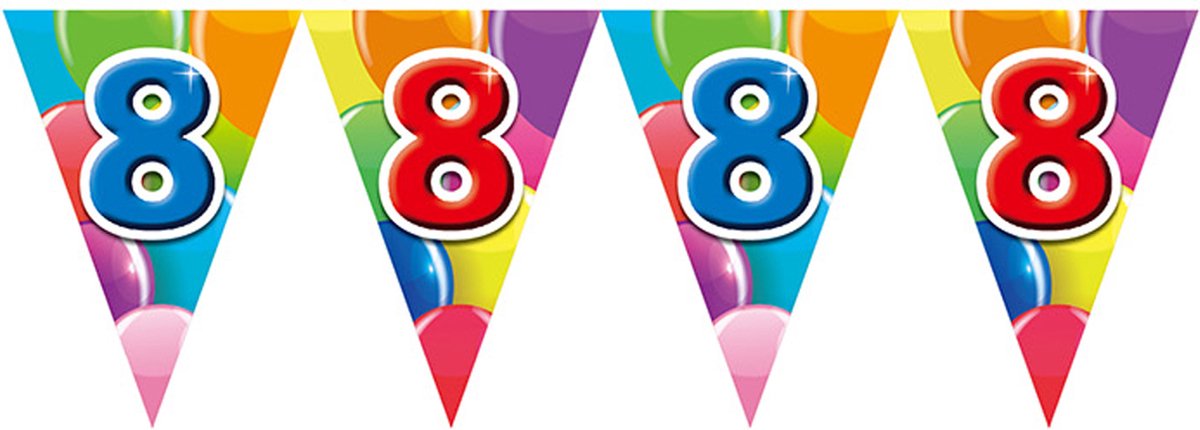 6x Vlaggenlijn 8 jaar 10 meter - Verjaardag Feestje Vlag Vlaggen Versiering Slinger Feestdecoratie Decoratie