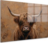 Glasschilderij 60x40 cm - Schotse Hooglander - Bruin - Dieren - Acrylglas - Kantoor accessoires - Wanddecoratie woonkamer