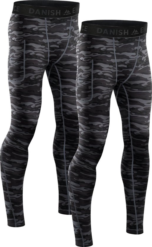 Foto: Danish endurance compressiebroek heren basislaag voor trainen set van 2 grijs camo l