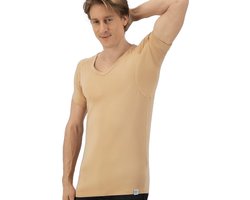 Anti Zweet Shirt - Fibershirts® - Ingenaaide Okselpads- Ondershirt - beige - V-hals - Heren - Maat XL
