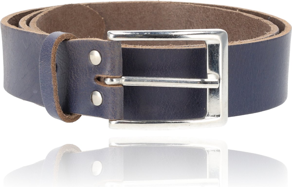 Riem echtleder Jeans Broekriem Dames & Heren | Riemmaat 85cm - Totale lengte 102.5cm | 3.5cm Breedte | Echt Leer in Blauw