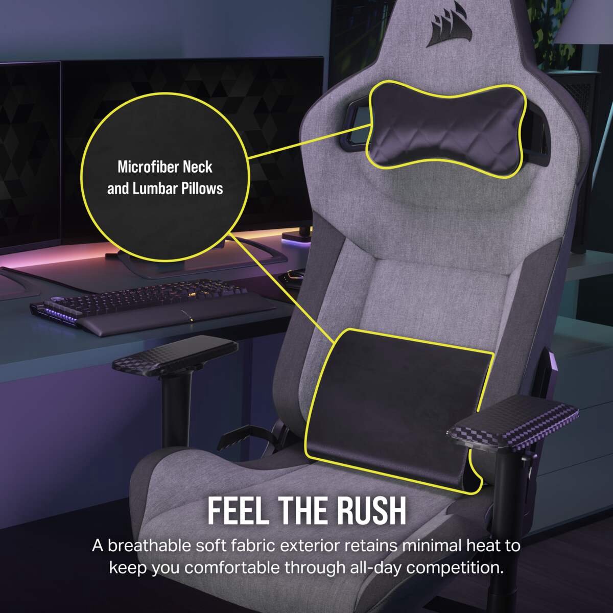 CORSAIR T3 RUSH Gaming Stoel - Grey/Charcoal thumbnail 4