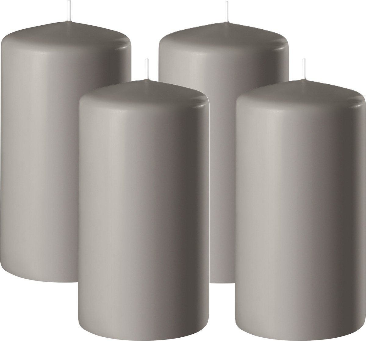 Enlightening Candles Cilinderkaars/stompkaars - 4x - zand/grijs - D8 x H12 cm - 45 branduren - Dikke kaarsen - Voor kandelaar of plateau