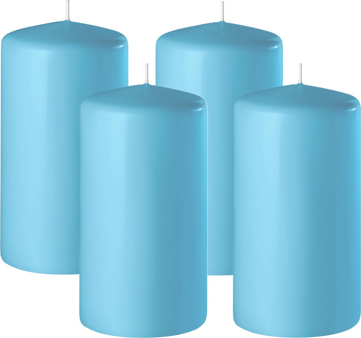 Enlightening Candles Cilinderkaars/stompkaars - 4x - turquoise blauw - D8 x H12 cm - 45 branduren - Dikke kaarsen - Voor kandelaar of plateau