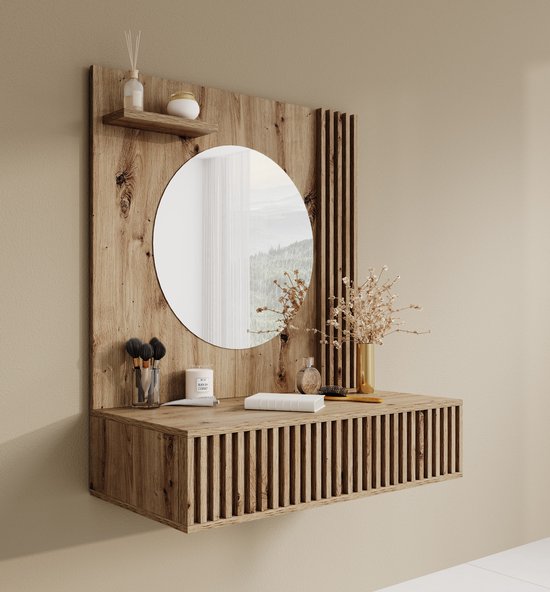 Meubella - Kaptafel Evy - Eiken - 85 cm - Met spiegel