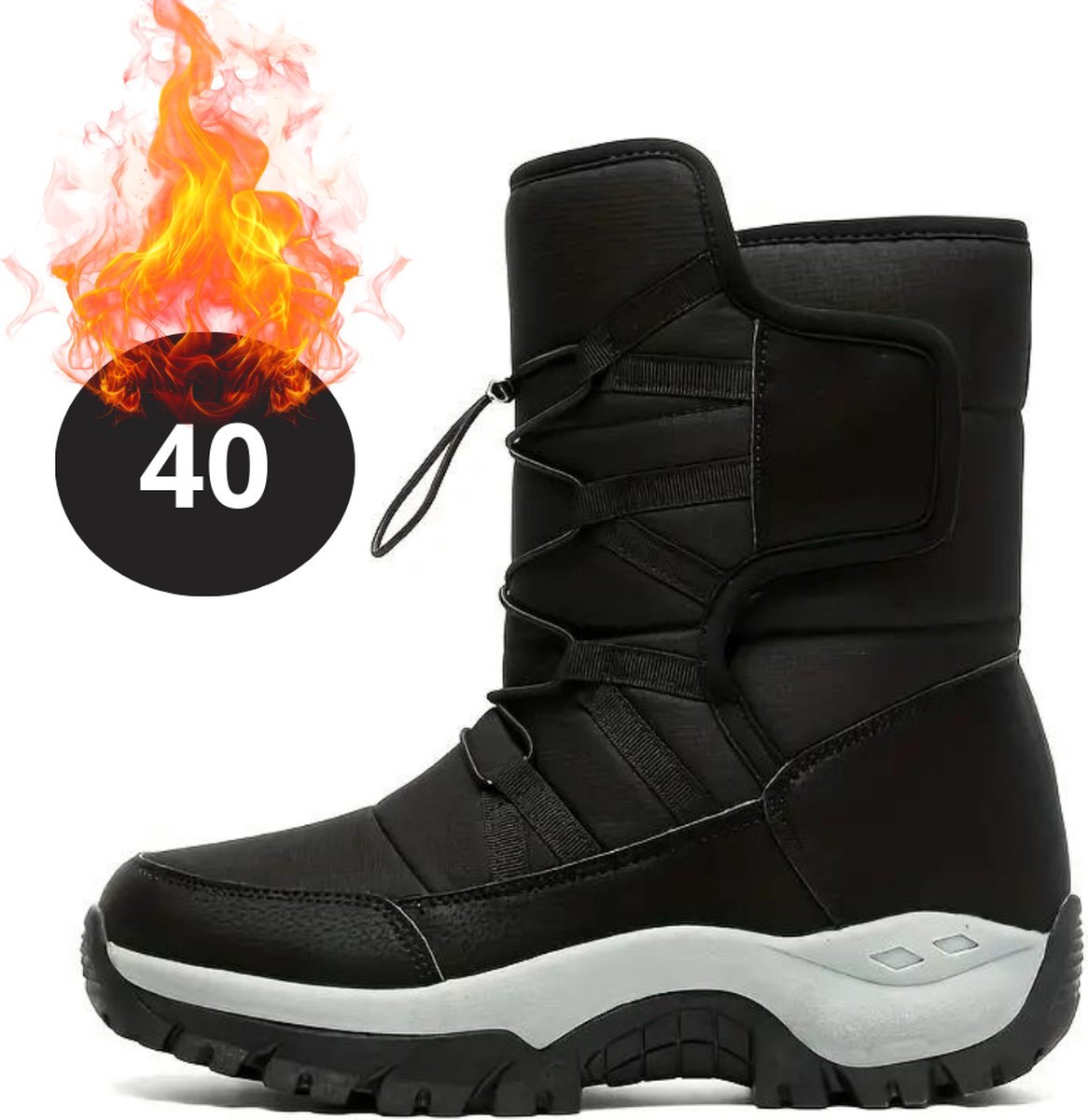 Livano Snowboots Sneeuwschoenen Sneeuwboots Heren Wintersport Ski Skischoenen – 40 Fleece Zwart