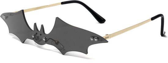 KIMU Vleermuis Zonnebril - Goud Montuur - Zwarte Glazen - Vampier Vleugels Batman Halloween Eng Spooky Horror Carnaval Bat Nachtdier Carnaval