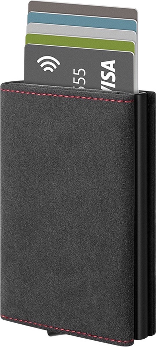 VEXON Polar Deluxe - Wallet Pro - Premium Wallet Classic - Pasjeshouder Grijs - Kaarthouder - Met Rits - 10 Pasjes, Briefgeld en Muntgeld - RFID Creditcardhouder - Mannen en Vrouwen Portemonnee - Uitschuifbaar - Alcantara Leer - Graphite