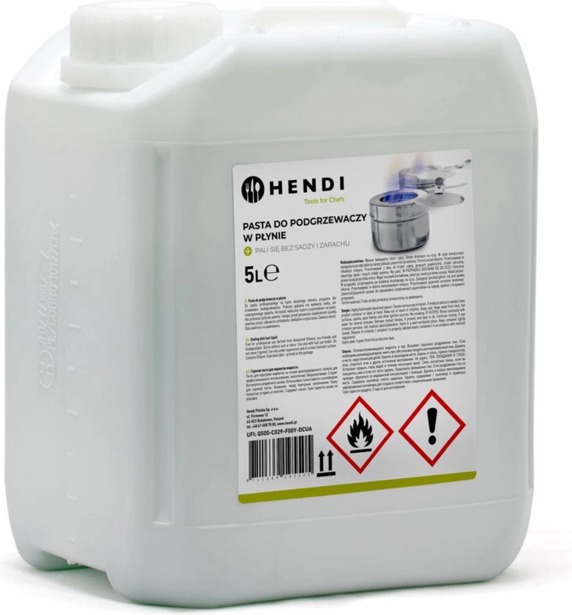 HENDI Brandpasta jerrycan – ethanolgel – 5 liter – roet- en geurloos