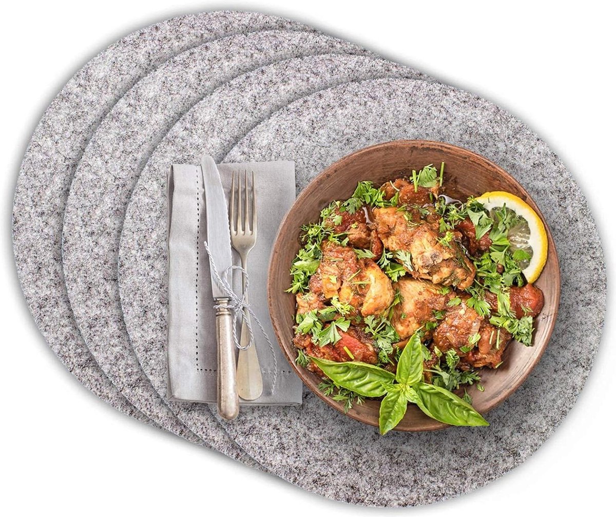 Image of 4er rond vilt placemat Grijs - hoogwaardig en modern - Ø35cm - afwasbaar
