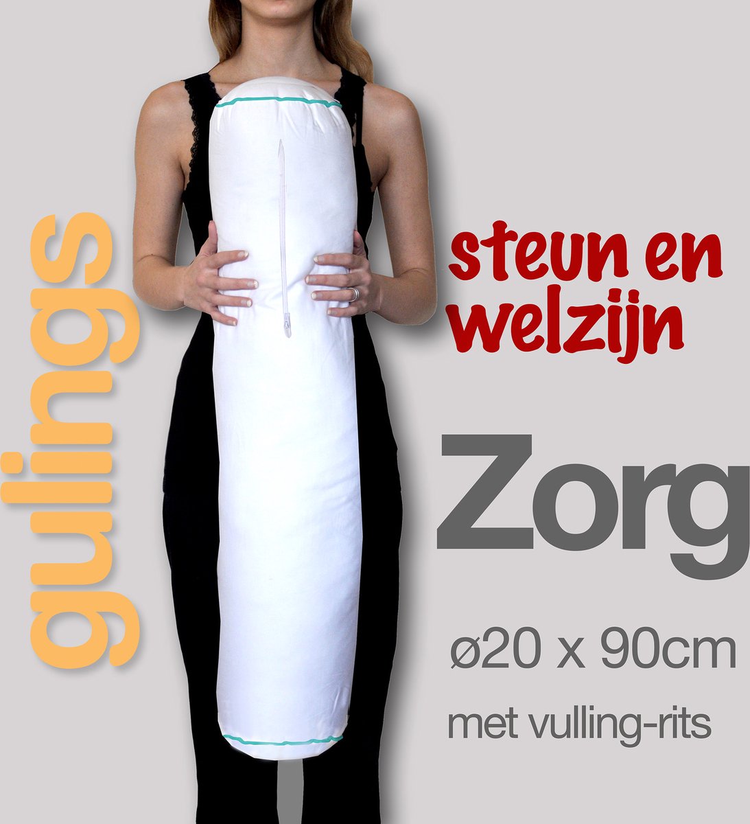 GulingZorg® Rolkussen zonder sleeve - Langdurig bedgebonden ø20 x 90 cm, 100% Percu Katoen (huisstofmijtvrij), Dacron Comforel Allerban vulling (anti-allergeen)