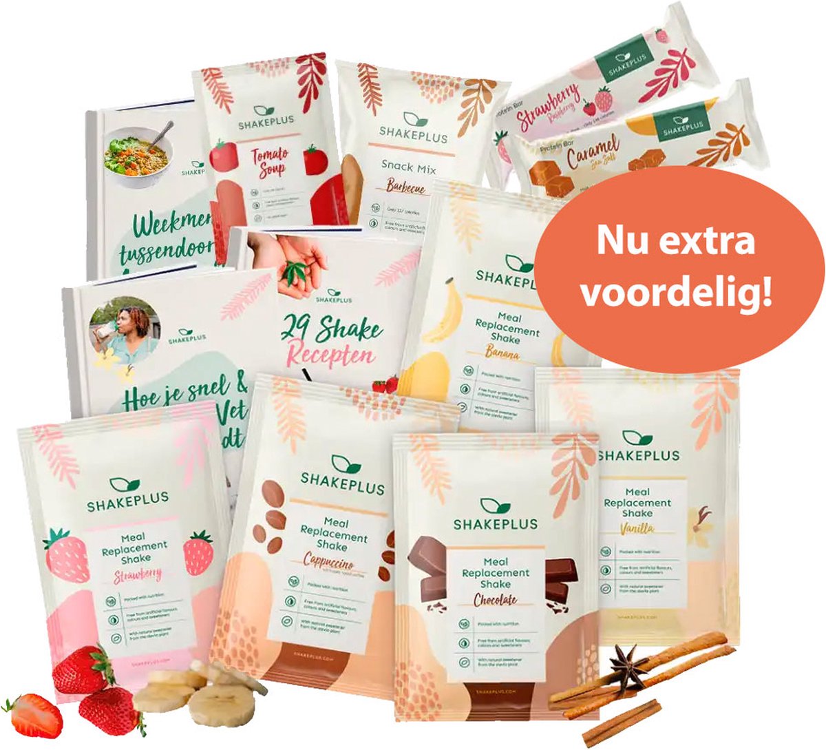 Goedkoopste Shakeplus Maaltijdvervanger 5 Shakes en 4 Tussendoortjes – Afvallen met Shakes