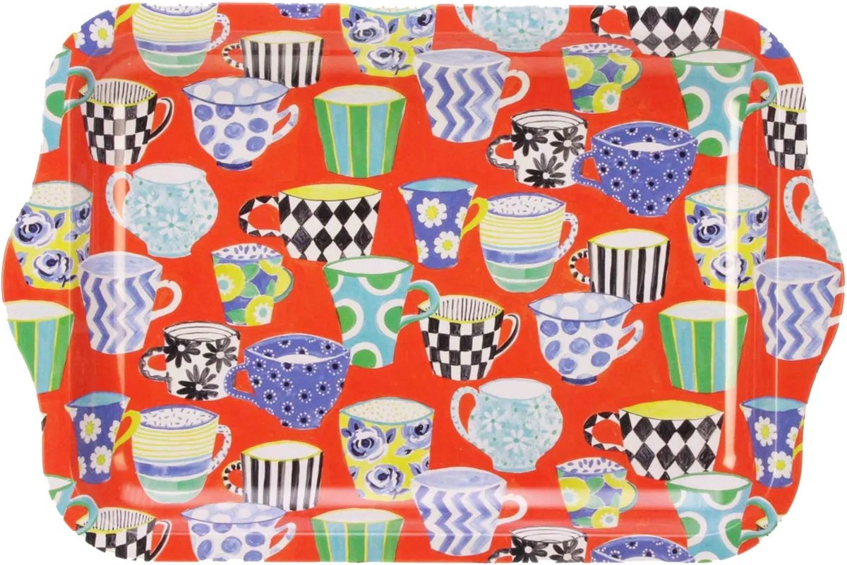 Dienblad Theekopjes rood 24x16x1,5cm