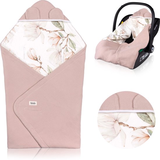 Lionelo Travel Swaddle Blanket - Omslagdoek voor Autostoel & Kinderwagen - 100% Katoen & Bamboe - TOG 2.5 - Hypoallergeen - Voor Herfst/Winter - Verstelbaar met Klittenband - 90x90 cm - Ademend & Zacht - Machinewasbaar