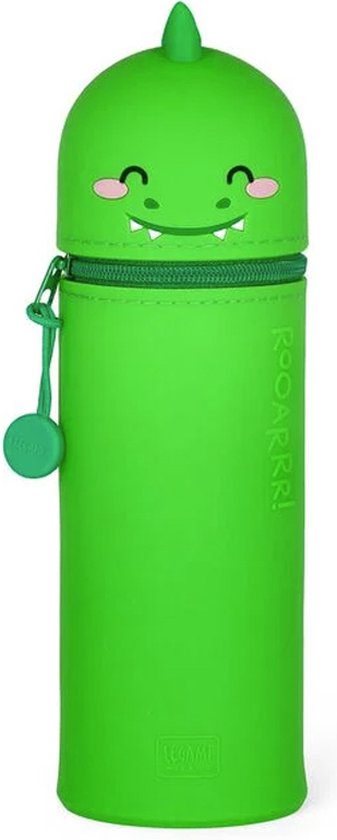 LEGAMI - 2-in-1 etui van zachte siliconen – Kawaii, penhouder, siliconen ritssluiting, pennenzak, potloden, markers, H 18,5 cm, DINO