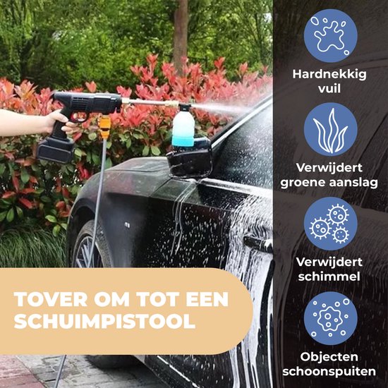 LotaHome - Draadloze Hogedrukreiniger - Inclusief 3 Accu's - Instelbare Accu Drukreiniger - Plantenspuit - Auto Schoon Spuiten - Inclusief 5 Meter Waterslang - Waterdrukreiniger - Spuitpistool - Hogedrukspuit - 30 bar & 24 V - Complete Set van LotaHome — afbeelding 3