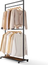 MIRA Home - Kledingrek met wieltjes - Garderoberek - Kledingrek dubbel - Schoenenrek - Bruin / Zwart - 45x95x191.7