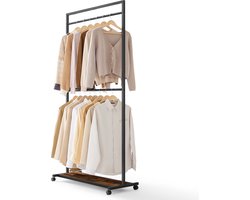MIRA Home - Kledingrek met wieltjes - Garderoberek - Kledingrek dubbel - Schoenenrek - Bruin / Zwart - 45x95x191.7