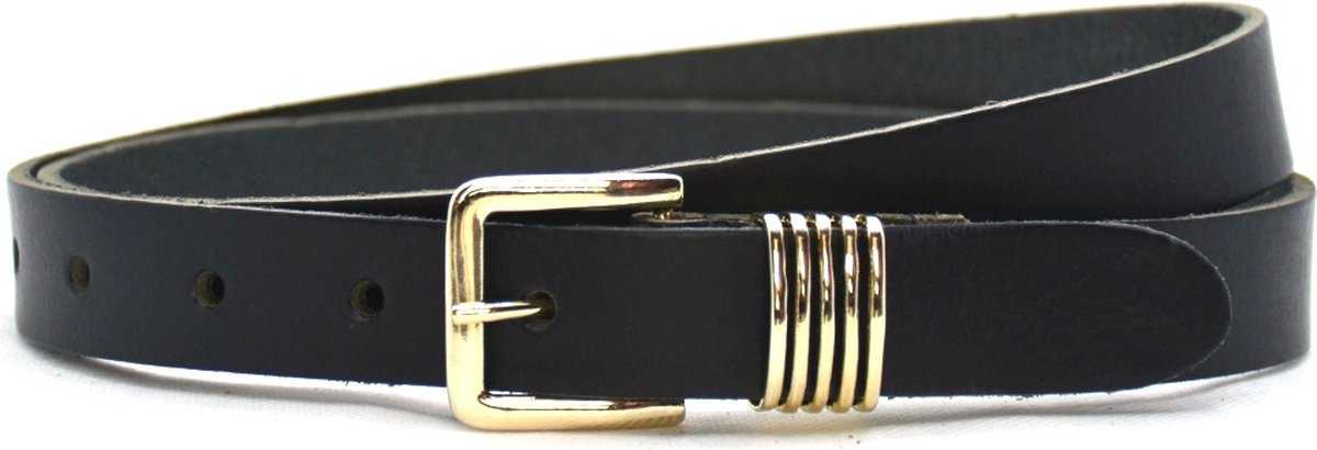 Riem dames zwart met gouden gesp - zwarte riem gesp goud - damesriem 100% leder - Riemmaat 95 - Totale lengte 110 cm