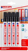 edding 3000/4 permanent marker - zwart - 4 stuks - ronde punt 1,5-3mm - sneldrogende permanent marker - water- en wrijfvast -voor karton, kunststof, hout, metaal - universele marker - alcoholstift