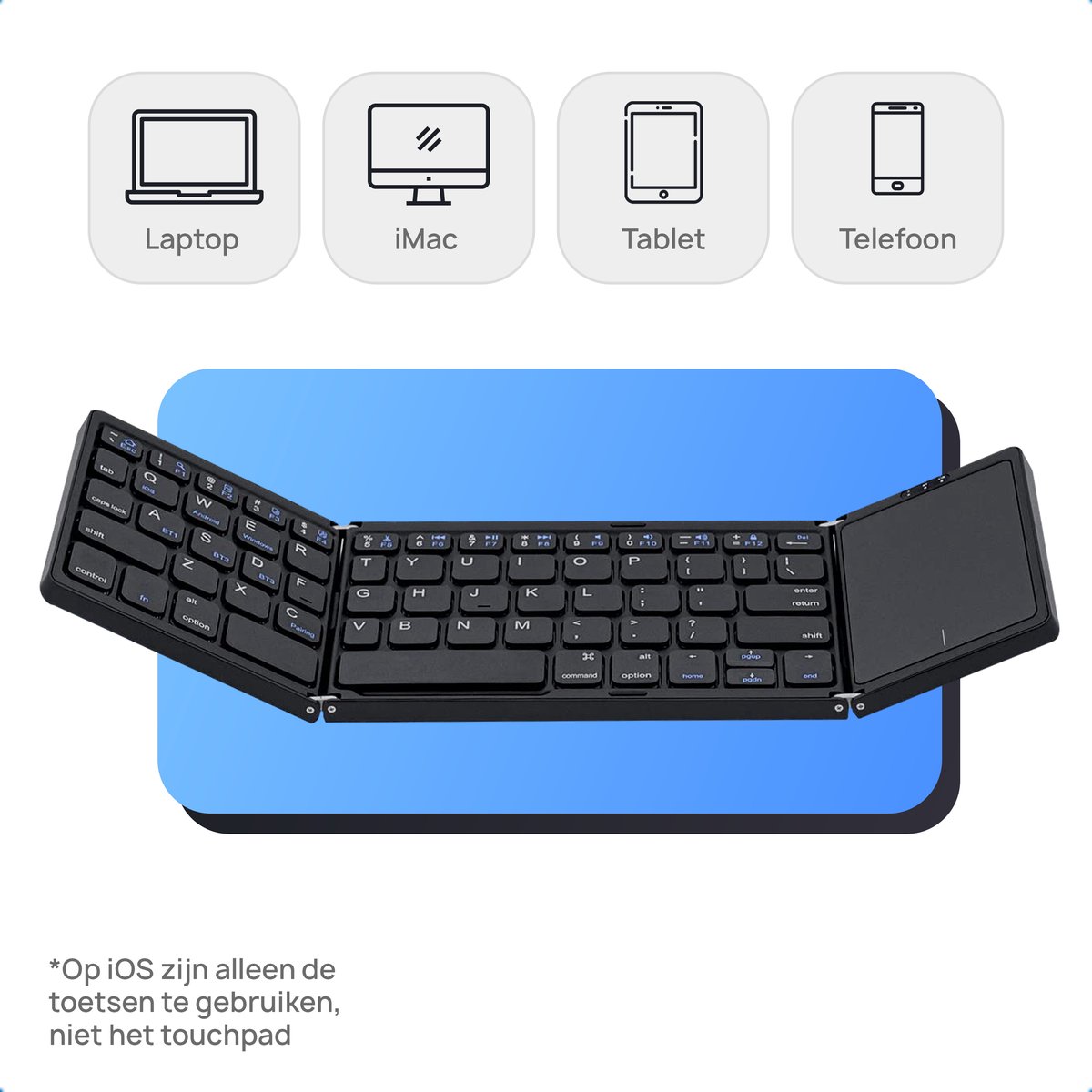 K&G® Opvouwbaar Toetsenbord - Groot Touchpad - Qwerty Toetsen - Oplaadbaar - Draadloos - Anti Slip Onderkant - Bluetooth - Foldable Keyboard - Zwart thumbnail 5