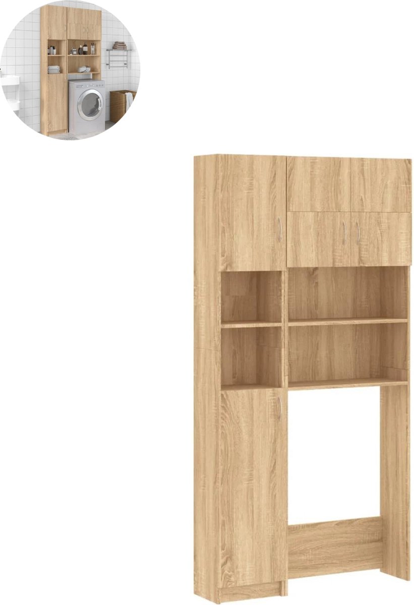 Wasmachine ombouw - Kast - Opbouwmeubel - Verhoger - Wasmachine meubel - Opbergkast - Hout - Sonoma Eiken