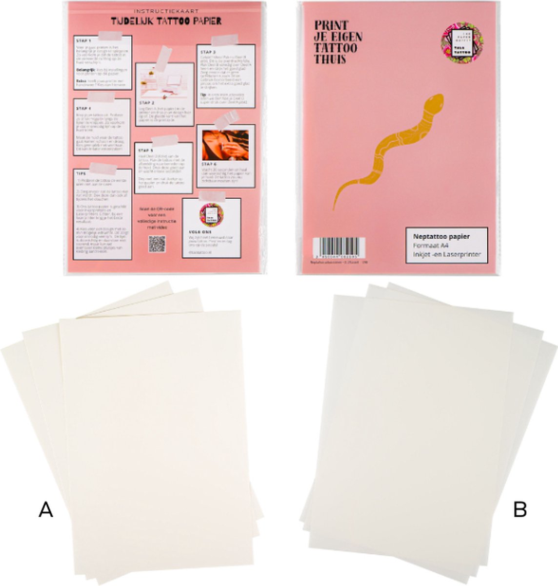 Neptattoo volwassenen - zelf tattoo maken - 3 vellen A4 nep tattoo papier - tijdelijke tattoo volwassenen - plak tattoos volwassenen - zelf design printen (Inkjet/Laser) — afbeelding 3