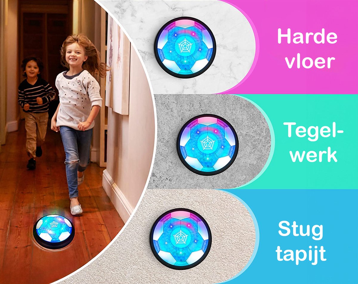2-Pack Tech Essentials® Hover Bal - Led Verlichting - 18 cm - Oplaadbaar - Indoor Zweef Voetbal - Zachte - Kinderen - Air Powered Soccer - Binnen — afbeelding 4