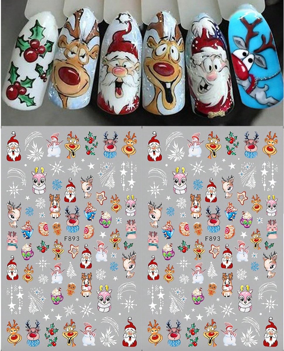Goedkoopste GUAPÀ® Nail Art Nagelstickers | Nagel Stickers Kerst | Nail Art 3D Stickers | Nagelstickers Kinderen | Nail Art Stempel | 2 velletjes Kerst Nagel Cartoon Stickers