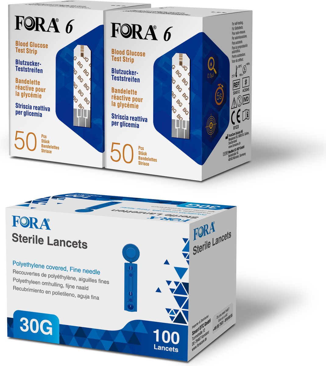 Goedkoopste FORA 6 Glucoseteststrips FORA Lancetten 30G (Combo Product XL