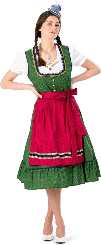 Foto: Funny fashion boeren tirol oktoberfest kostuum bierpullen kampioen kristin vrouw rood groen maat 48 50 carnavalskleding verkleedkleding