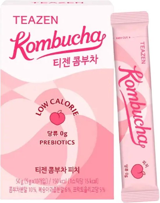 Foto: Teazen kombucha tea peach flavor zero sugar sparkling fermented powdered mix beverage from korea live probiotics prebiotics 10 sticks