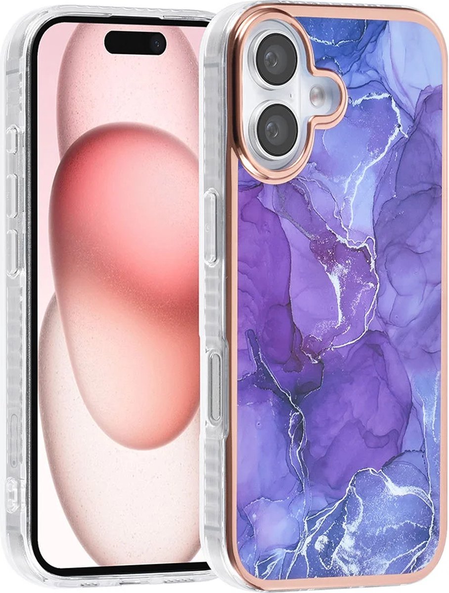 TPU Back Cover hoesje - Marble Paars Print - Geschikt voor: iPhone 16 Plus