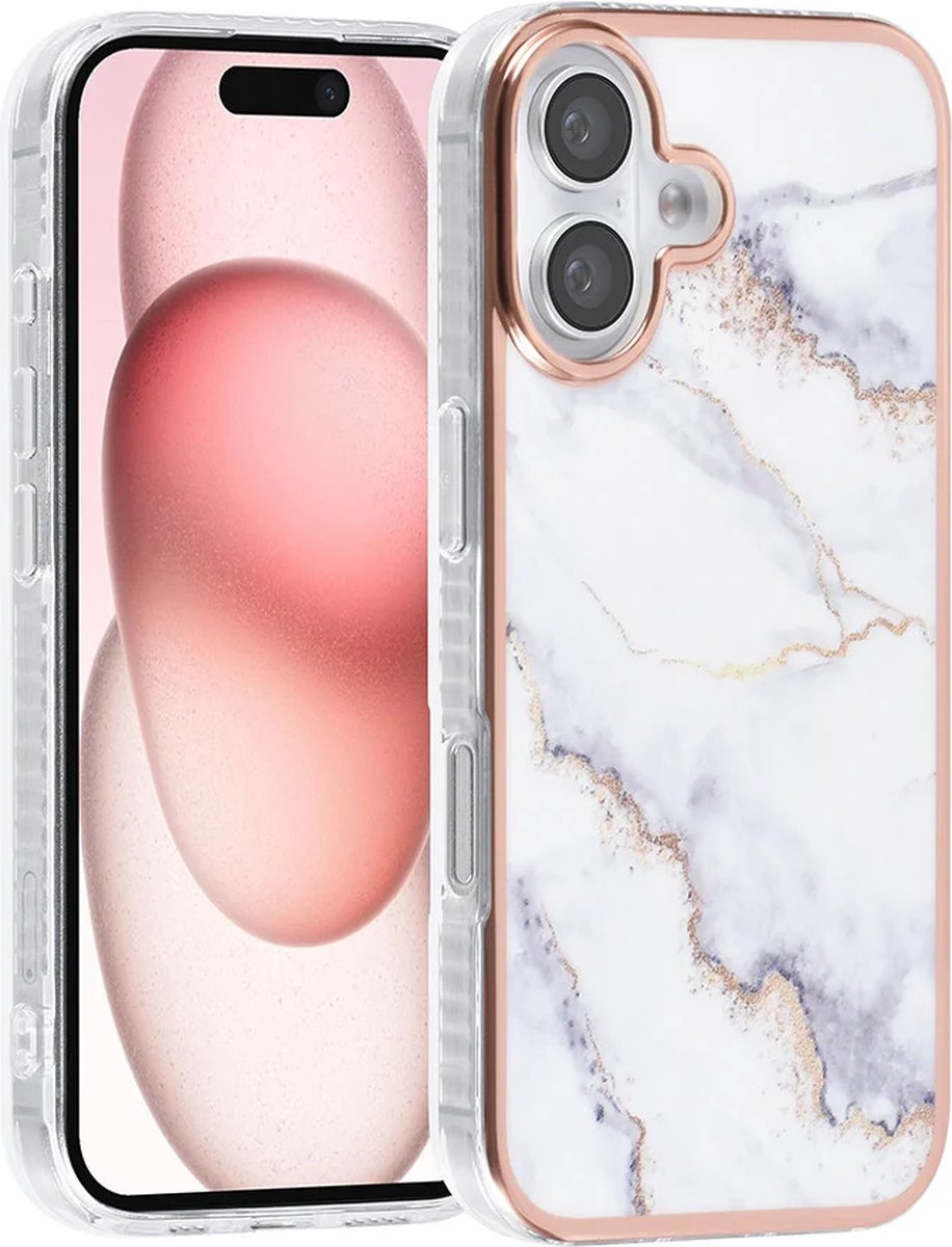 TPU Back Cover hoesje - Marble Wit Print - Geschikt voor: iPhone 16 Plus