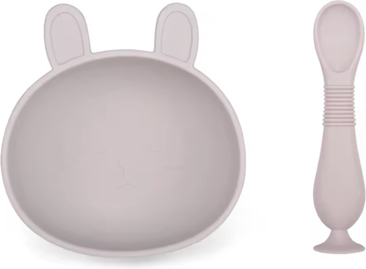 Goedkoopste KimDo - Siliconen Konijnen Bakje met Lepel - Roze - Met zuignap - Bakje - Schaaltjes - kinderservies - Kom - Baby - Kraamcadeau