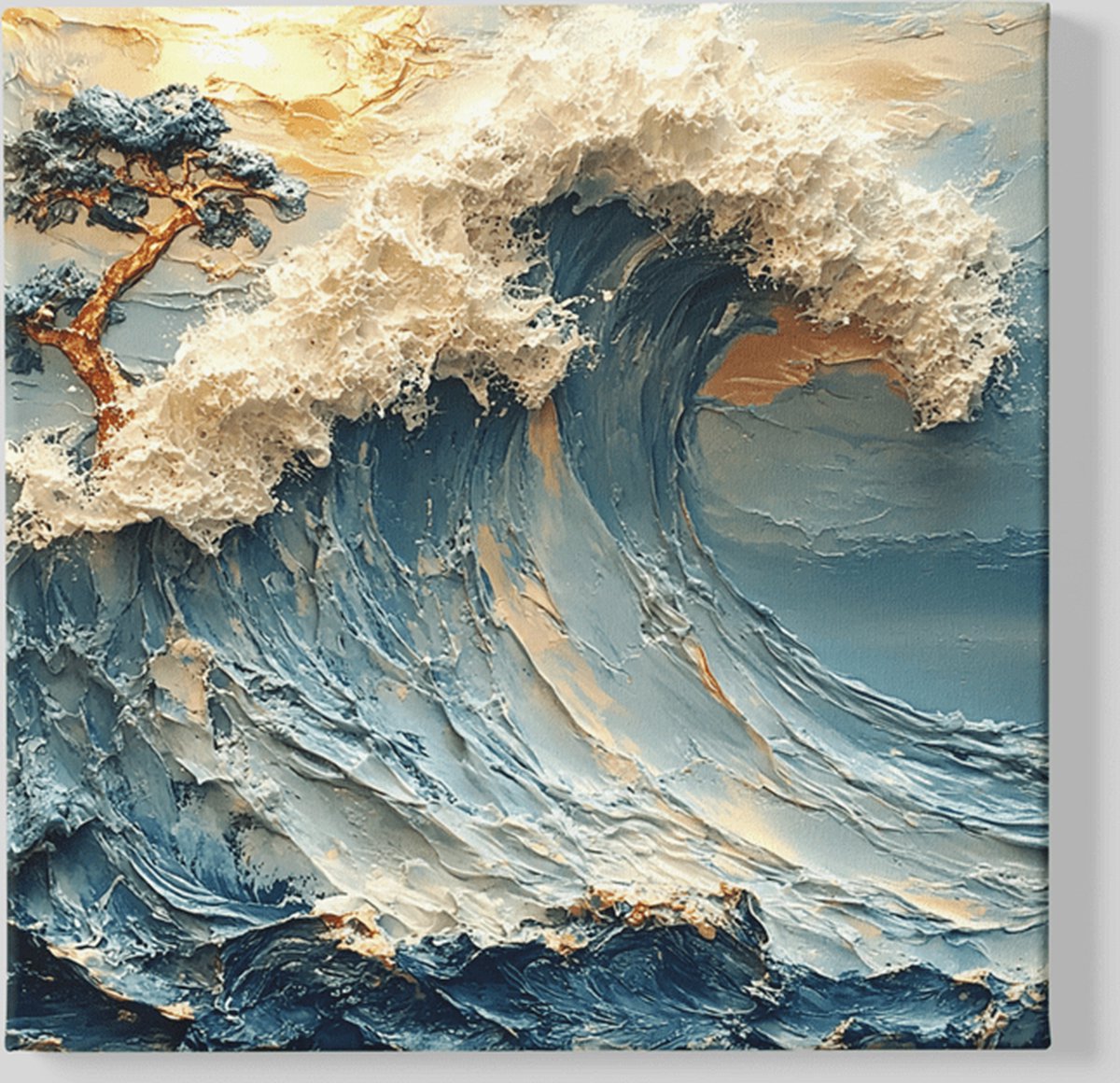 Trendex Global Vierkant Canvas Schilderij - Abstract - Grote Golf - 60x60x2 cm Blauw