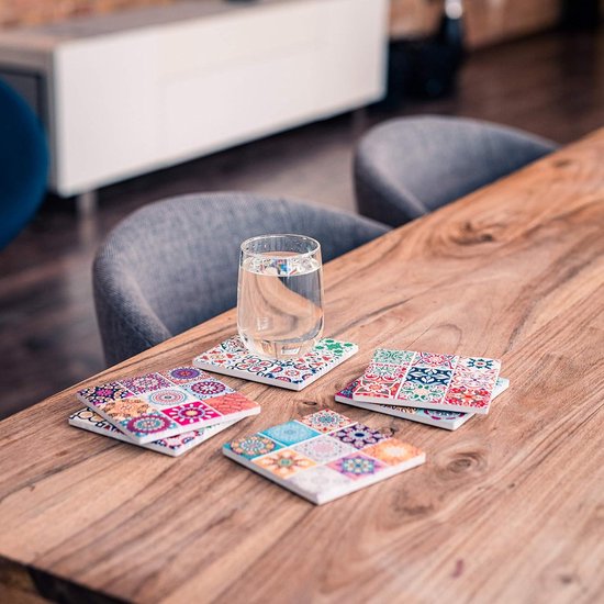 BOHORIA Premium design onderzetters, set van 6 decoratieve onderzetters voor glas, kopjes, vazen, kaarsen op uw hout, glas of steen eettafel Boho Edition, Boho